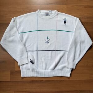 Men's Vintage 90's Cape Isle Knitters White Golf Crewneck Pullover Sweater Sz L